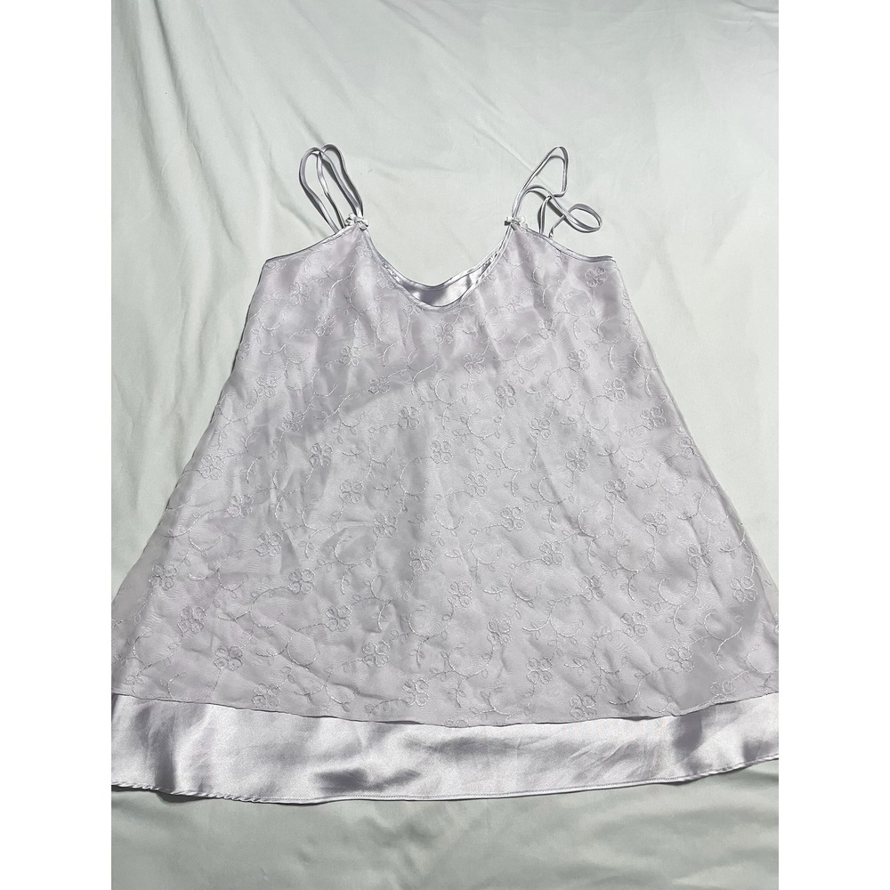 Private Luxuries Lavender Floral Embroidered Satin Vintage Slip Dress Size M
